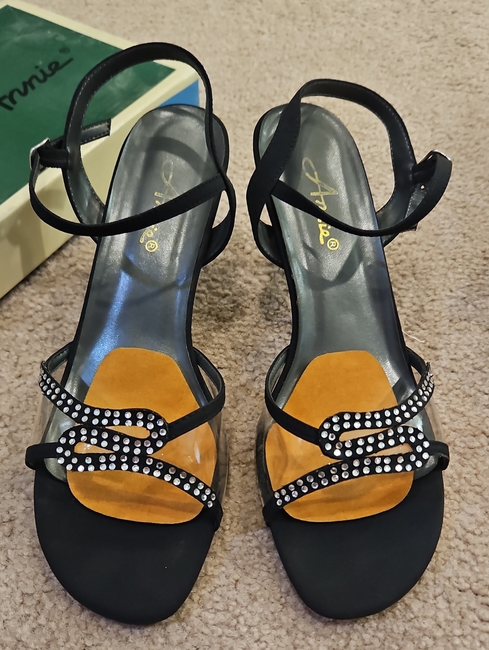 Annie Black Rhinestone Strappy Heeled Sandals